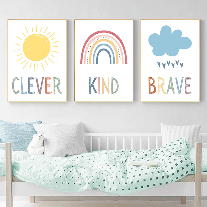 Cute Sun Rainbow Cloud Canvas  – Kids Education Quote recenzja i cena