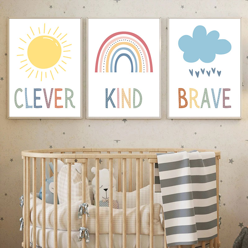 Cute Sun Rainbow Cloud Canvas  – Kids Education Quote recenzja i cena