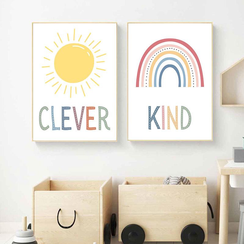 Cute Sun Rainbow Cloud Canvas  – Kids Education Quote recenzja i cena